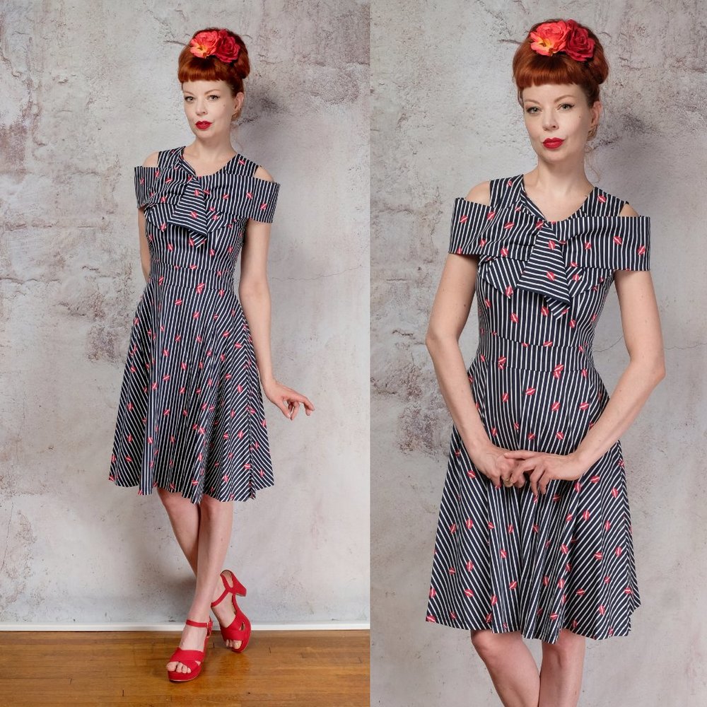 Navy Stripes lipstick rockabilly dress